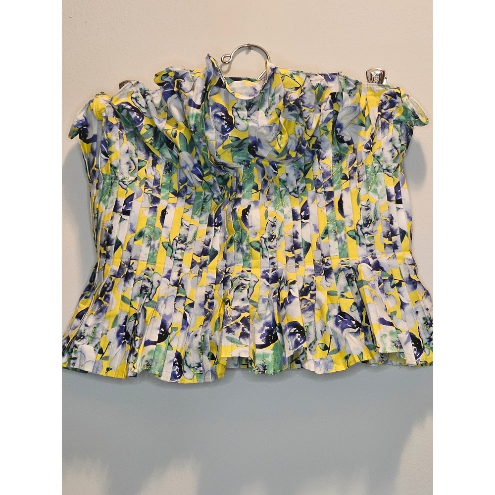White House Black Market Floral Corset Top Yellow Green Blue Pleated Bustier 6